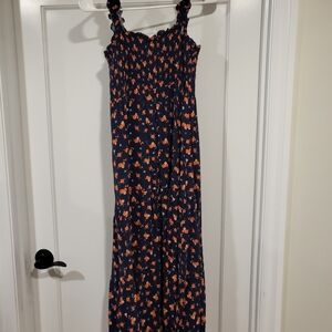 APRICOT Navy Dress with Orange Floral Design